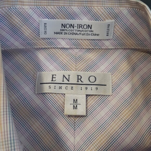 ENRO SZ M Plaid SS Men's Button Down Shirt 100% Cotton Poplin Non-Iron - Picture 5 of 11